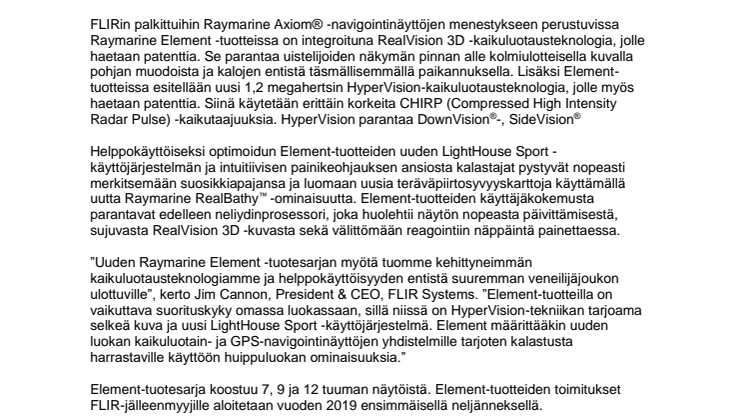 Raymarine: FLIR esittelee luonnonmukaista kaikuluotauskuvaa tuottavan Raymarine Element -tuotesarjan