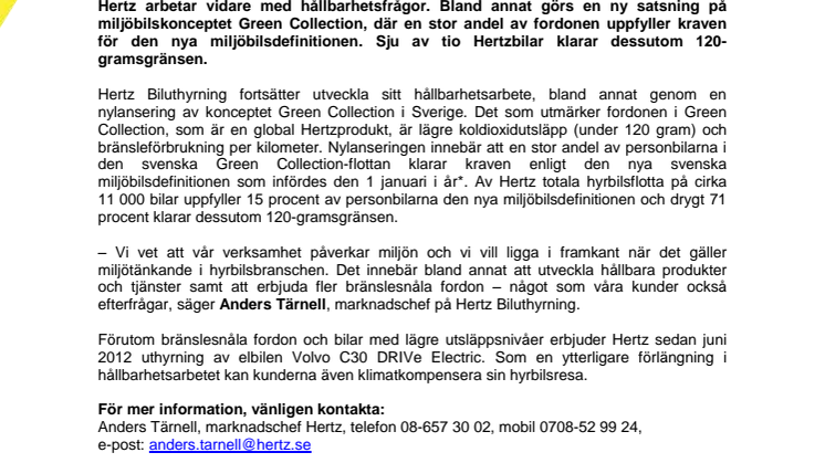 Hertz breddar miljöbilsutbudet i hyrbilsflottan