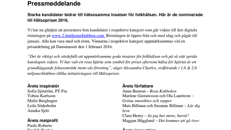 Hälsopriset 2016