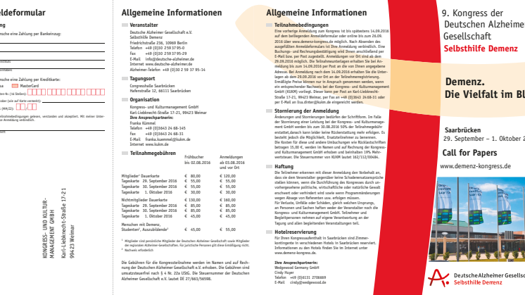 Ankündigungsflyer zum 9. Kongress der Deutschen Alzheimer Gesellschaft