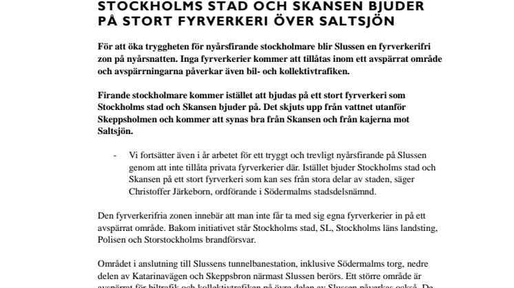 Stockholms stad och Skansen bjuder på stort fyrverkeri över Saltsjön