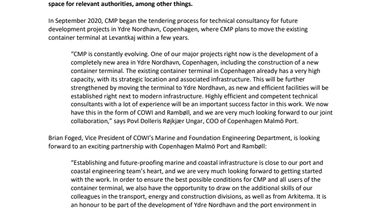 COWI and Rambøll appointed as technical consultants for CMP’s development project in Ydre Nordhavn
