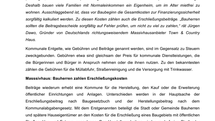 Town & Country-Verbrauchertipp:  Kommunale Gebühren und Beiträge-Bescheide prüfen