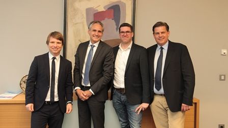Daniel Schmalley, Leiter Kompetenzcenter Firmenkunden mit Frank Lamsfuß, Vorstandsmitglied der Barmenia,  Mirco Hecker, GWA -Geschäftsführer und Cord Brockmann, Geschäftsführer der Unternehmensberatung TOP bKV (v.l.n.r.)