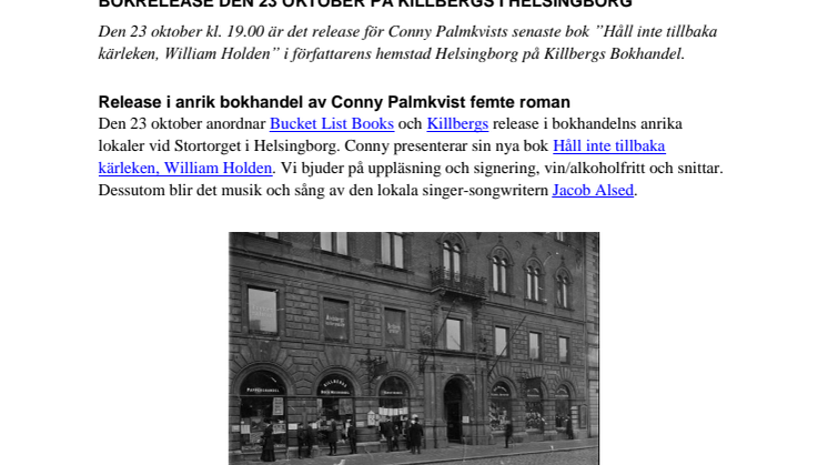 Bokrelease den 23 oktober på Killbergs i Helsingborg