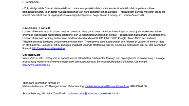 Lexicon IT-konsult skriver avtal med VisionZero