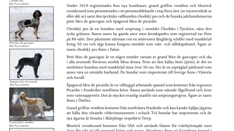Fem nya hundraser kom till Sverige 2010