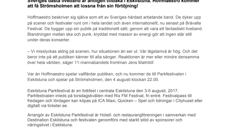 ​Hoffmaestro till Parkfestivalen i Eskilstuna
