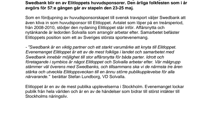 Swedbank - huvudsponsor till Elitloppet