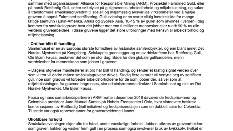 I dag utgis verdens første mynt i Rettferdig gull