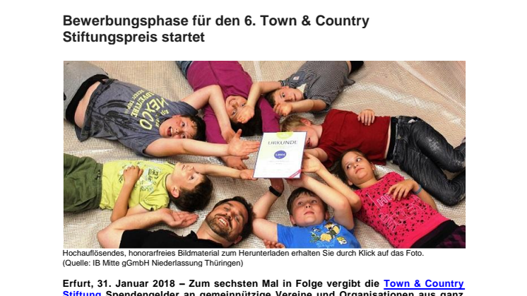 Soziale Kinder- und Jugendprojekte im Mittelpunkt: Bewerbungsphase für den 6. Town & Country Stiftungspreis startet