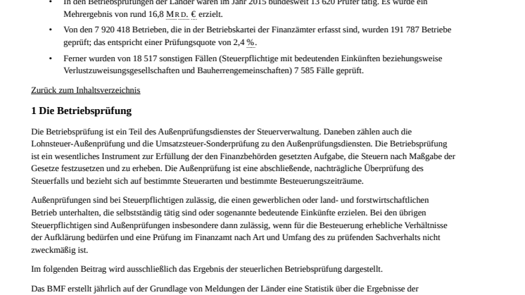 Ergebnisse der steuerlichen Betriebsprüfung 2015: Hier wollen Sie nicht Zielkunde sein!
