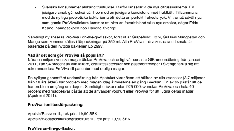 Premiär för nya juicigare ProViva fruktdrycker