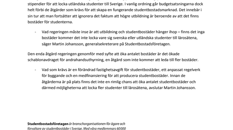 Studier utan bostad i regeringens budget