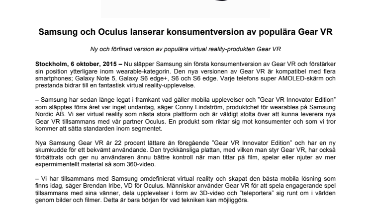 Samsung och Oculus lanserar konsumentversion av populära Gear VR