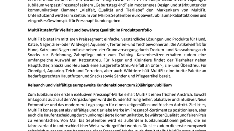 Von der Idee zum Dauerbrenner: Fressnapf-Marke MultiFit wird 20 