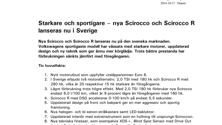 Starkare och sportigare – nya Scirocco och Scirocco R lanseras nu i Sverige