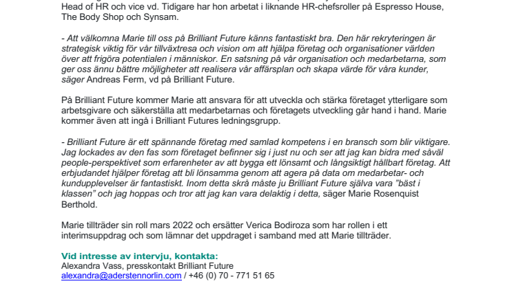 Marie Rosenquist Berthold blir Chief Human Resources Officer på Brilliant Future .pdf