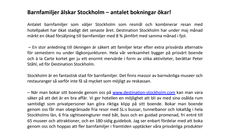 Barnfamiljer älskar Stockholm – antalet bokningar ökar!