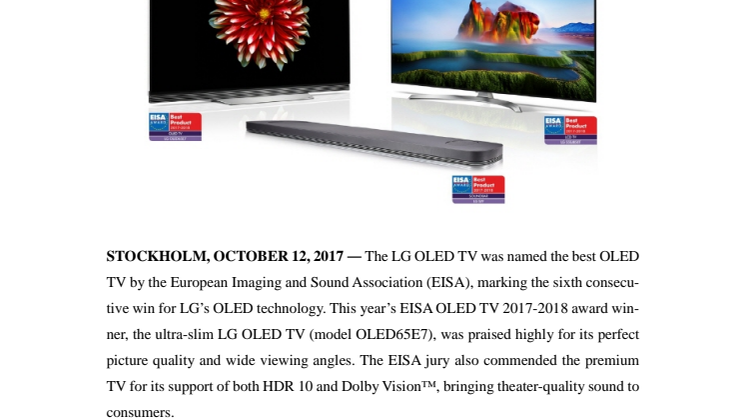 Three LG Products Takes Top Honors at EISA
