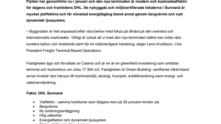 DHL Malmö har flyttat till nybyggd och miljöcertifierad terminal i Sunnanå 