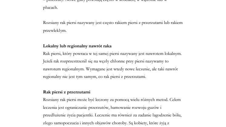 Rozsiany rak piersi z przerzutami – rady dla pacjentek i ich rodzin - Fakta om spridd bröstcancer på polska
