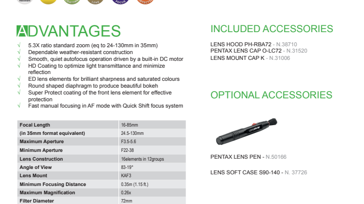 HD Pentax_DA 16-86mm  F/3,5-5,6 ED DC WR, specifikationer