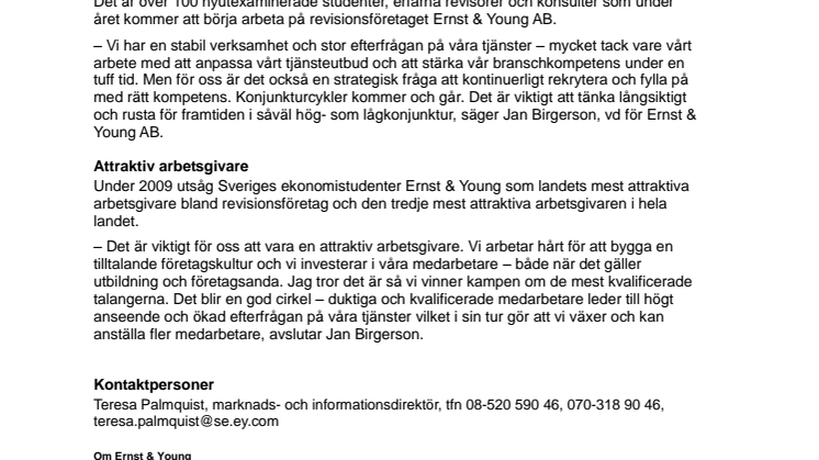 Ernst & Young anställer över 100 nya medarbetare