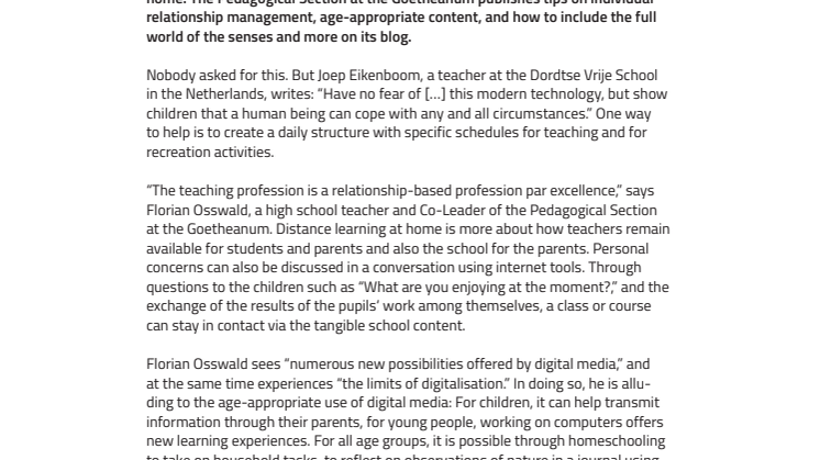 Coronavirus – practical suggestions for distanced-learning at home: “Teaching is a relationship-based profession” 
