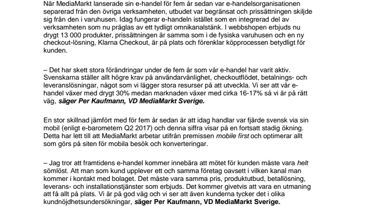 MediaMarkts e-handel fyller 5 år  -  från eget varuhus till integrerad e-handelslösning