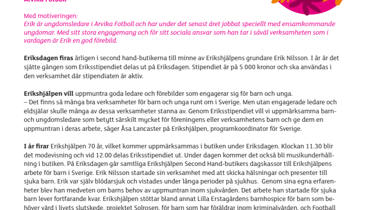 Erik Skogsberg tar emot Eriksstipendiet i Arvika
