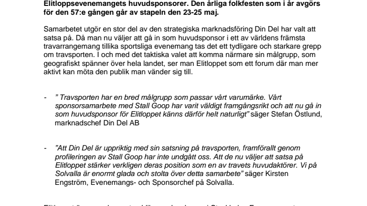 Din Del – huvudsponsor till Elitloppet