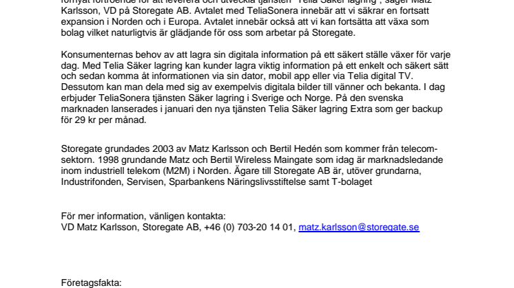 Storegate i avtal med TeliaSonera