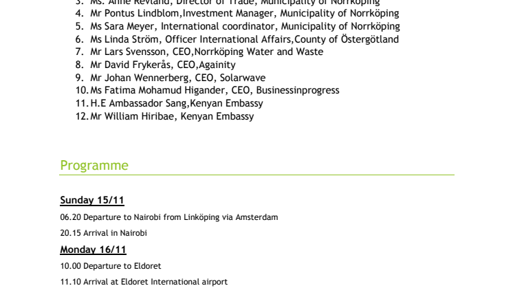 Program för Kenyabesök hösten 2015