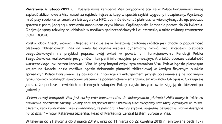 W nowej kampanii Visa zachęca do płatności zbliżeniowych kartą lub telefonem za najdrobniejsze zakupy  