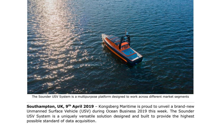 New multipurpose Sounder USV from KONGSBERG unwrapped at Ocean Business 2019