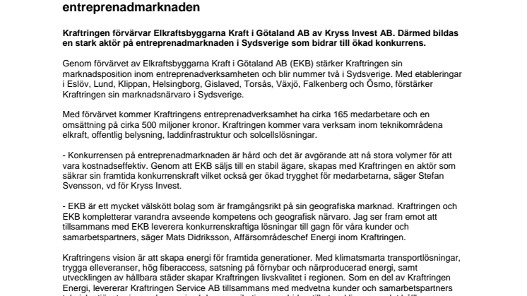 Kraftringen förvärvar Elkraftsbyggarna ‒ bildar en ny stark aktör på entreprenadmarknaden