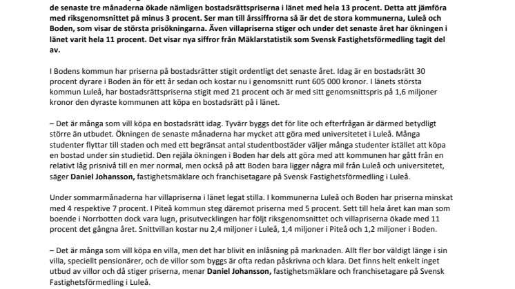 Extrem prisökning på bostadsrätter i Norrbotten 