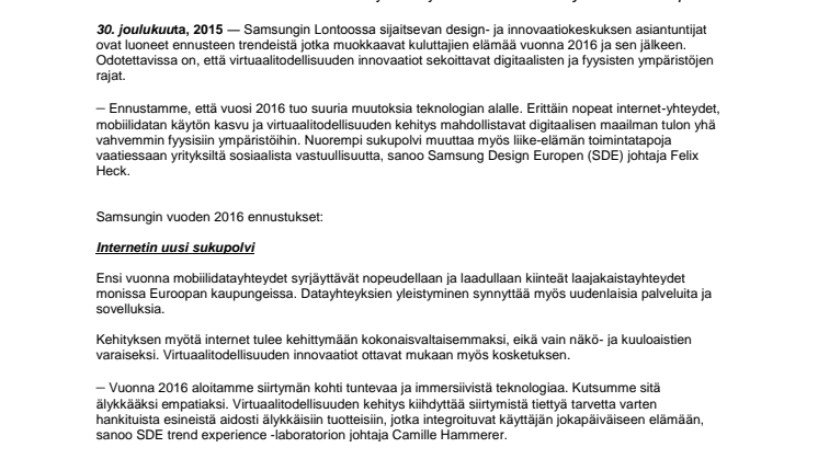 Samsungin trendiennuste: Digitaalisten ja fyysisten ympäristöjen rajat kaatuvat 