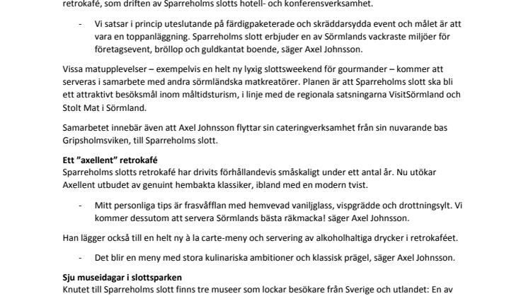 Sparreholms slott och Axellent  satsar på sörmländsk mersmak 