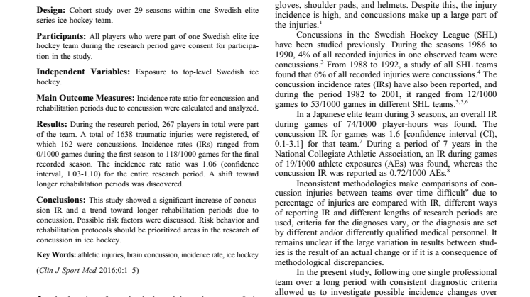 Concussions in Ice Hockey  – a Cohort Study Across 29 Seasons