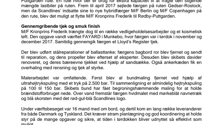 Nymalet og gennemtjekket M/F Kronprins Frederik tilbage på Rødby-Puttgarden