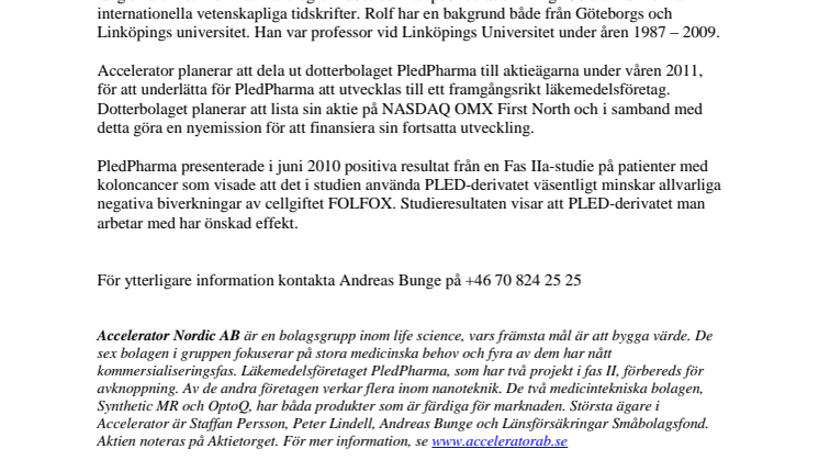 PledPharma stärker upp styrelse inför listning på NASDAQ OMX First North