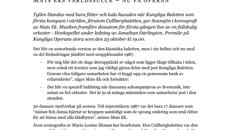 Mats Eks världssuccé – nu på Kungliga Operan 