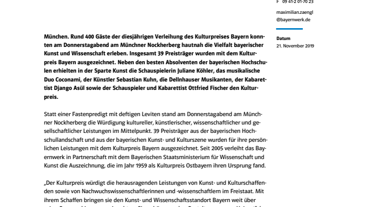 Kulturpreis Bayern verliehen – Kunst und Wissenschaft am Münchner Nockherberg vereint
