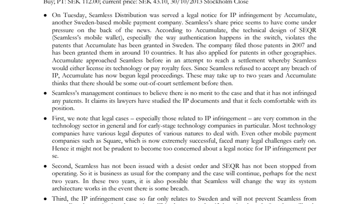 Berenberg comments on patent infringement claim