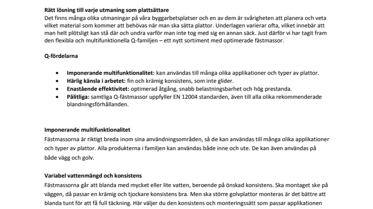 SCHÖNOX Q-familjen - nytt sortiment med optimerade fästmassor 