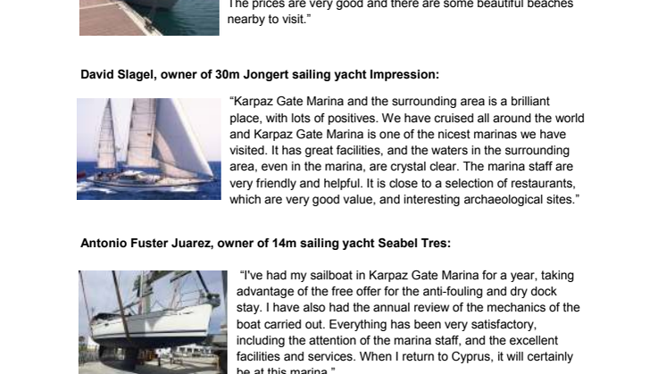 Press Kit #3: Reviews from Berth Holders at Karpaz Gate Marina