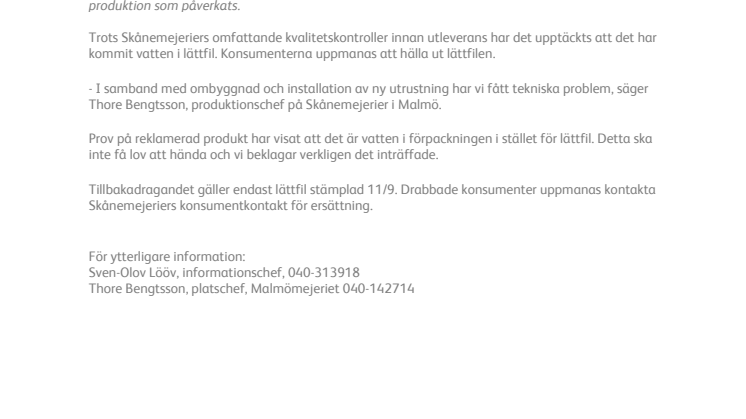 Tillfälligt kvalitetsfel på lättfil har upptäckts 