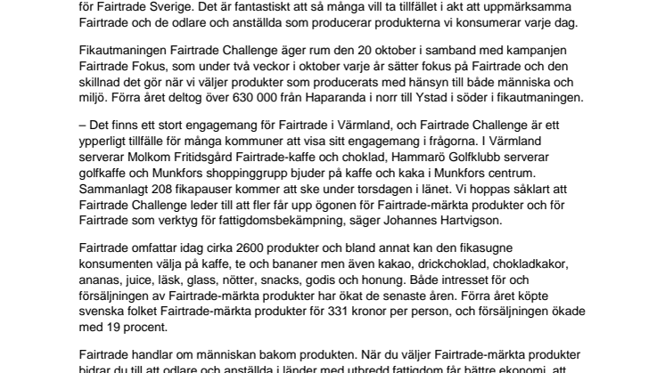 Över 45 000 värmlänningar deltar i årets stora Fairtrade-fika